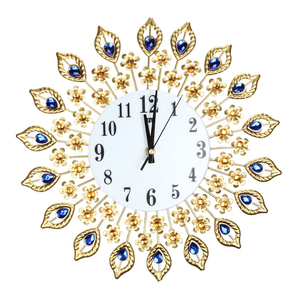 Large Wall Clock Peacock Crystal Diamond Clock Indoor Home Decor