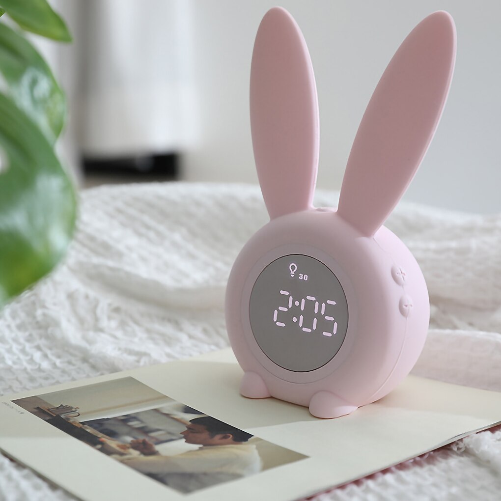 Réveil lapin numérique Led USB, horloge électronique, réveil, veilleuse, , dessin animé