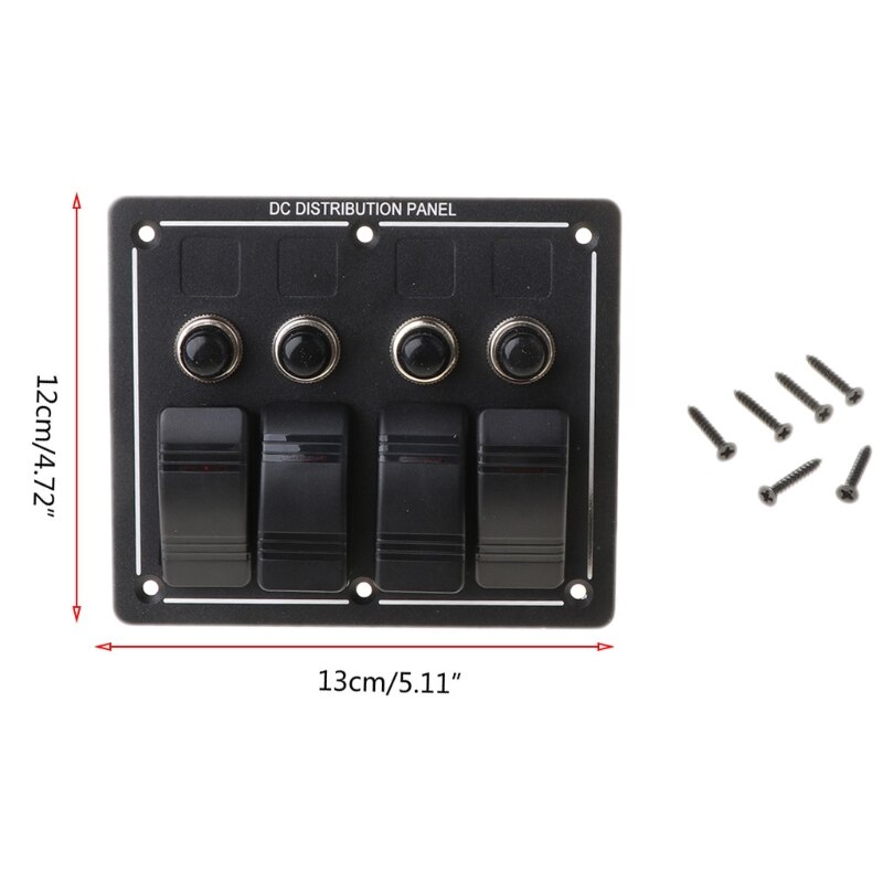 4 Gang Red LED Waterproof Rocker Panel Switch w/Lens For Marine Boat 12-24V