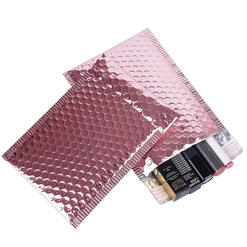 10Pcs Rose Gold Bubble Mailer Aluminiumfolie Bubbel Envelop Gewatteerde Tassen Met Bubble Cd/Wimper Verpakking Zakken 9 Maten