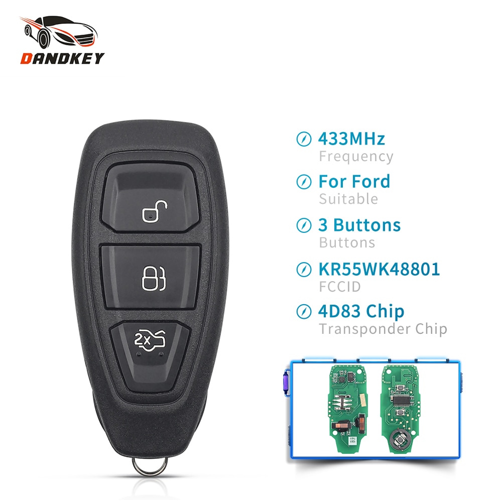 Dandkey Afstandsbediening Sleutel Voor Ford Focus C-Max Mondeo Kuga Fiesta B-Max 434/433Mhz 4D83 Chip KR55WK48801 3 Knoppen Autosleutel