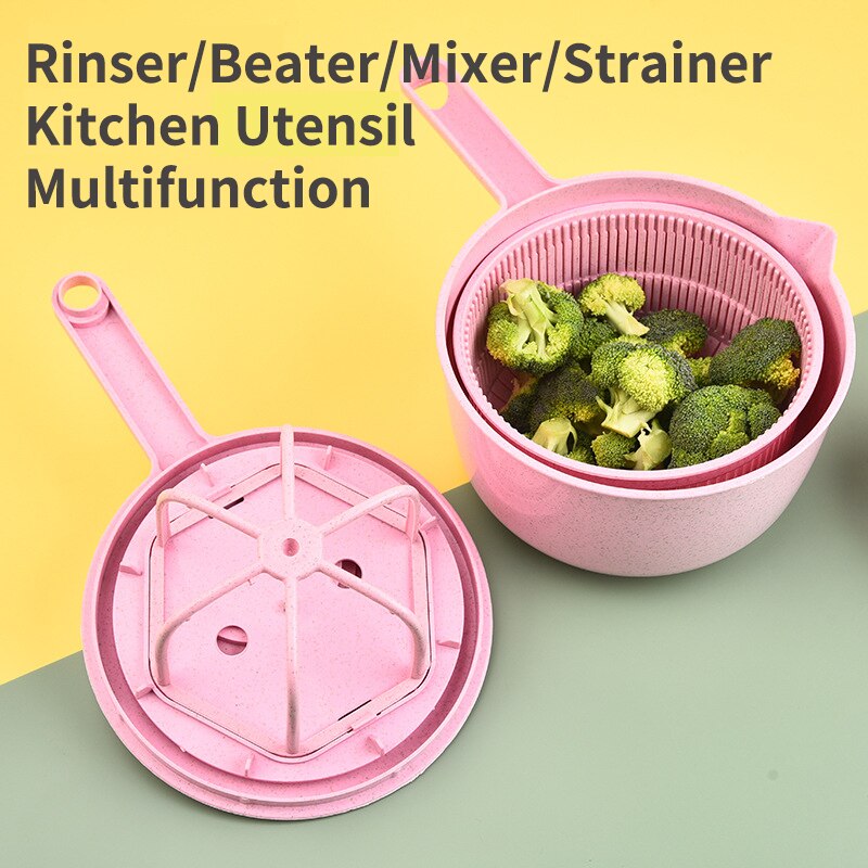 Vegetable Fruit Rice Rinser Drain Basket Egg/Cream Beater Salad Spinner Colander Sieve Innovative Kitchen Utensils Strainer