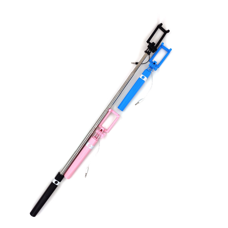 Mini palo de Selfie controlado por cable rosa/azul/negro adecuado para Android 3,5mm enchufe palo de Selfie contracción 18cm estiramiento 72cm