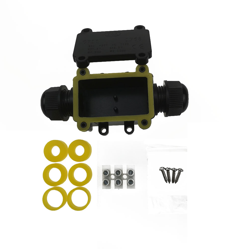 Caja de conexiones impermeable IP68 de 2 vías, caja de conexiones de plástico para exteriores, resistente al agua, G711 Caja de conexiones eléctricas, color negro/blanco
