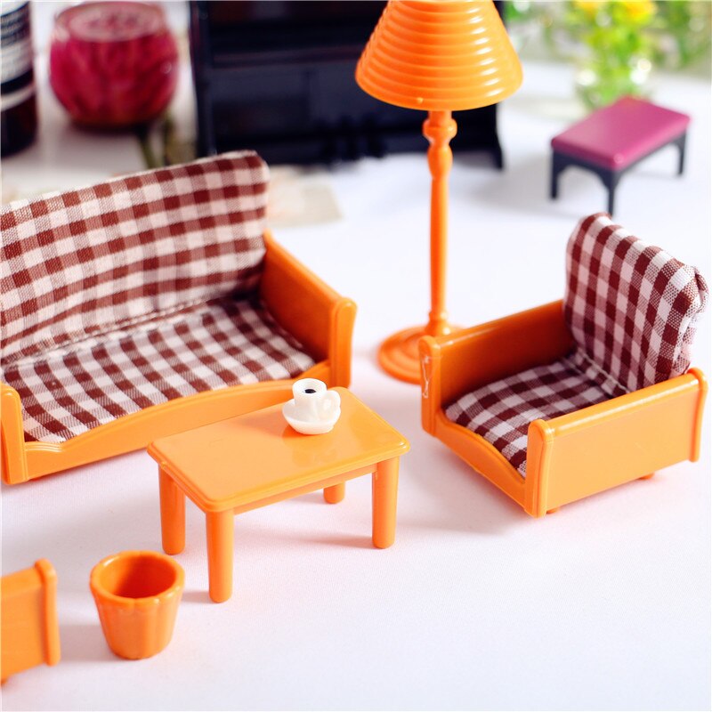 Casa delle bambole Dollhouse Modello Mobili OB11 Singola persona Doppia Stile Europeo Divano in Tessuto e Tè Combinazione di Supporto Della Lampada Da Tavolo