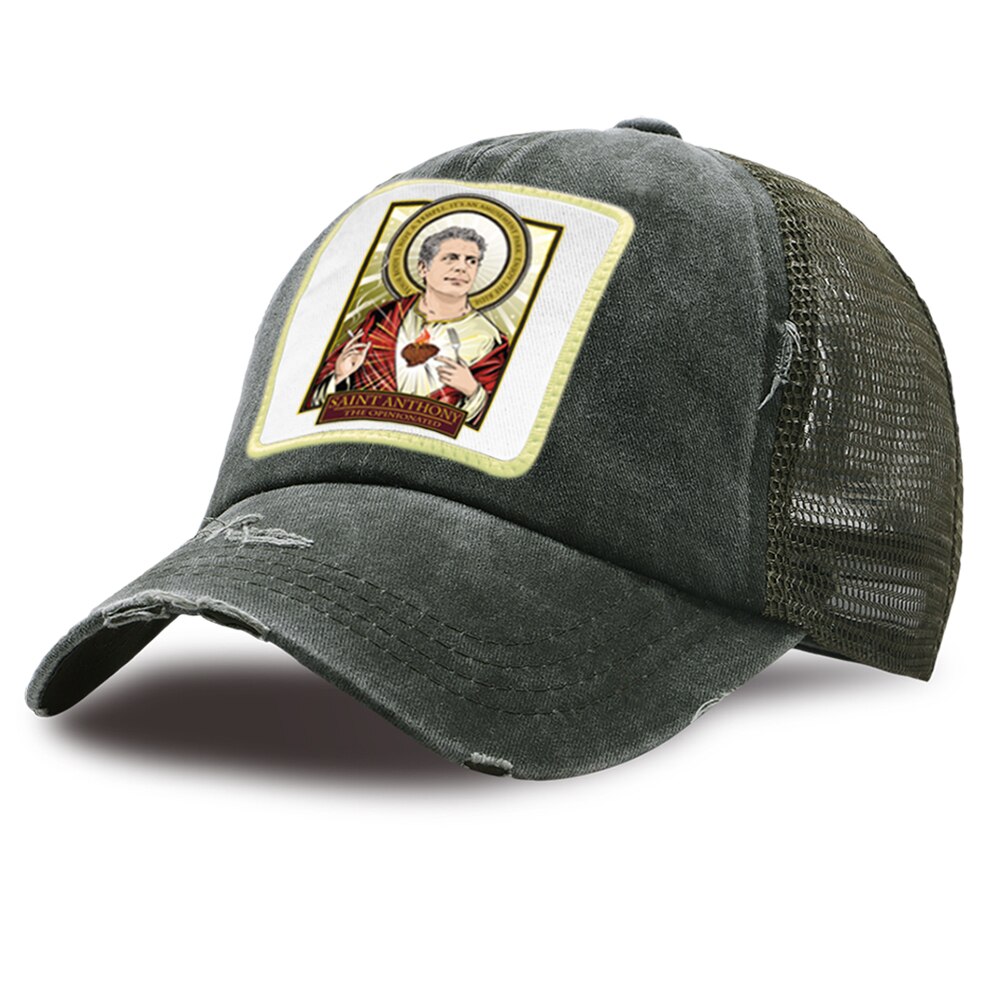 Casual unisex trucker hattar sommar sport baseball kepsar saint anthony vintage tryck mesh baseball keps justerbar snapback hatt: Mörkgrön 6