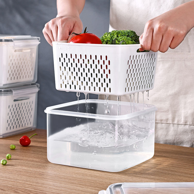 3PCS Kitchen Storage Basket Container Refrigerator Storage Box Fridge Fresh Kitchen Organizer Vegetable Fruit Boxes Drain Basket
