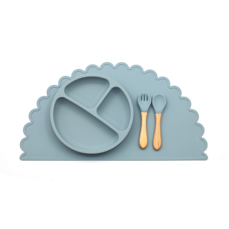 4 Stuks Baby Siliconen Verdeeld Diner Plaat Lepel Vork Placemat Set Training Feeding Gebruiksvoorwerp Gerechten Servies Kit: ether