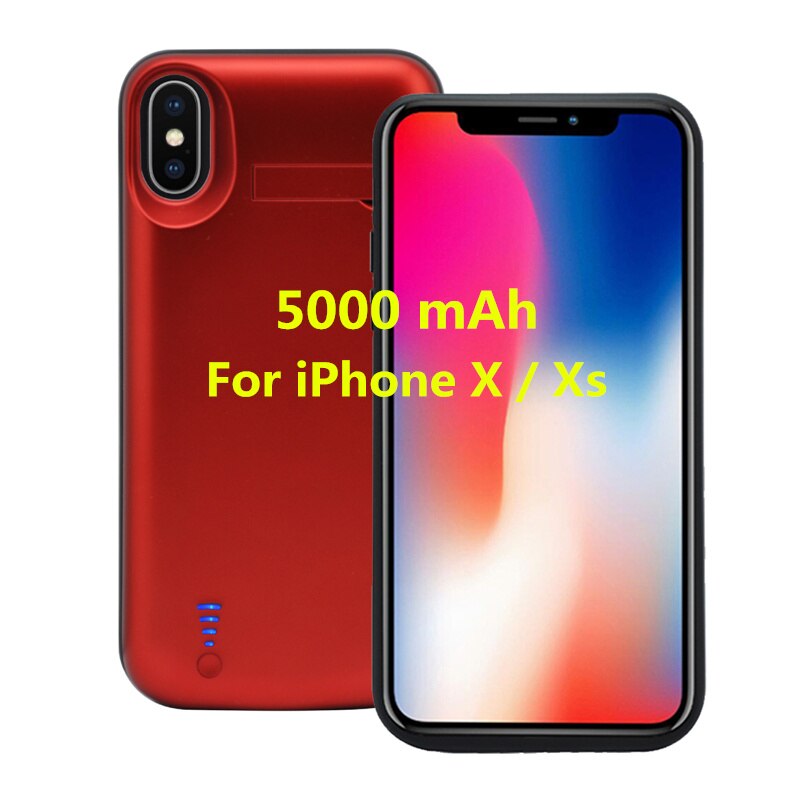 6000 mah bærbart powerbank-deksel for iphone xs max xr batterideksel 5000 mah batteriladeretui for iphone x xs powercase capa: Rød for ix ixs