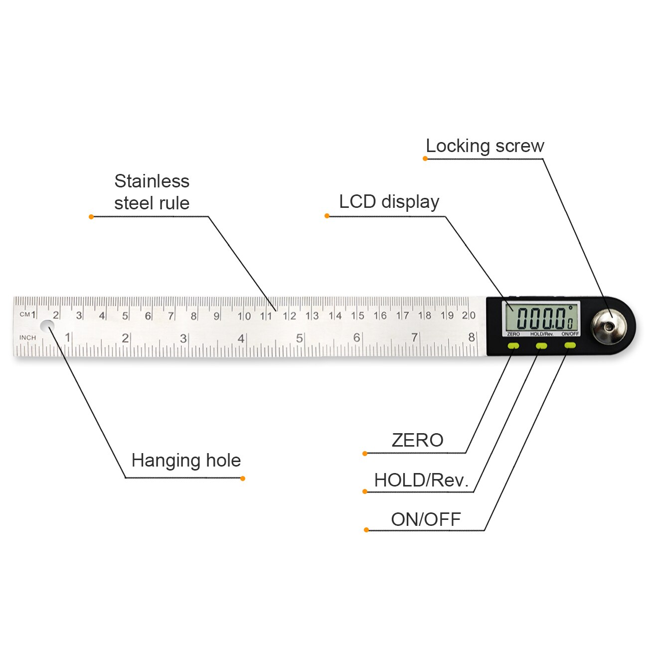 200 mm Digital Angle Finder Meter Stainless Steel Angle Ruler Protractor Inclinometer Goniometer Digital Level Measuring Tool