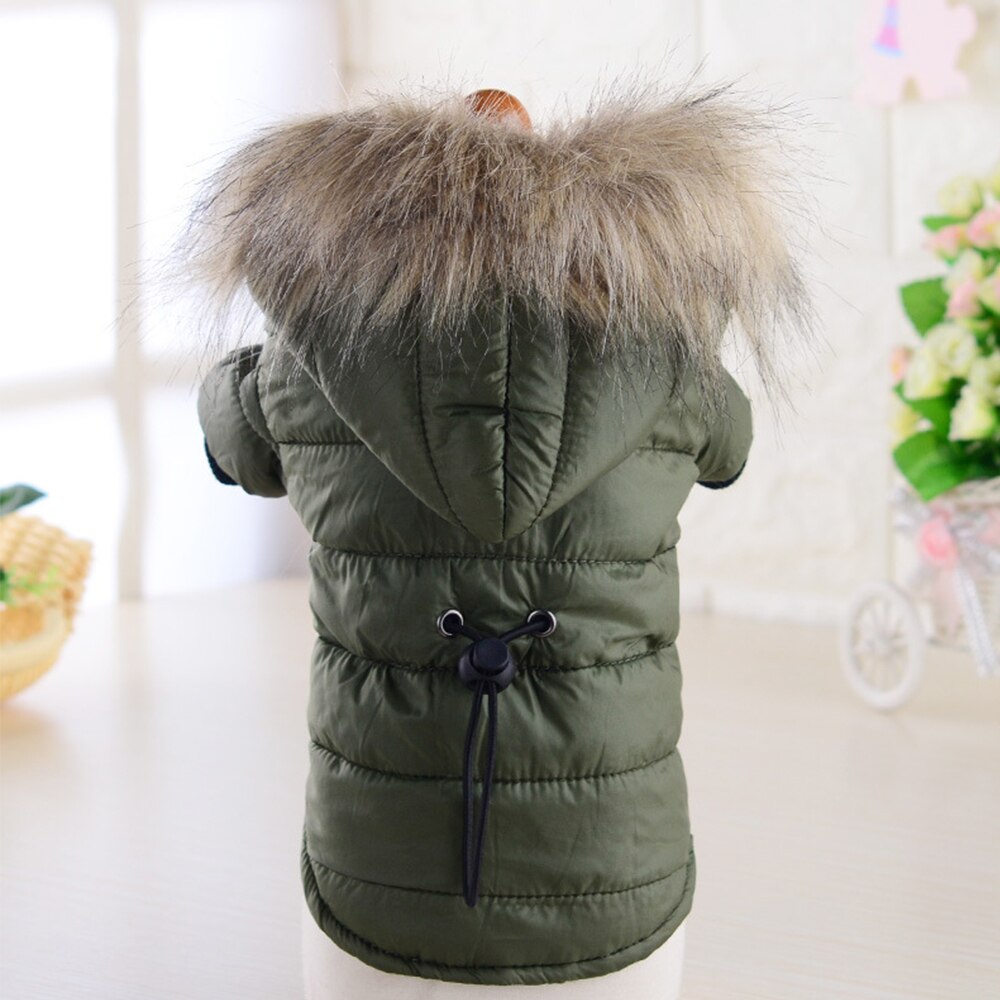 Clothes Winter Warm Pet Dog Jacket Coat Down Cotton-Padded jacket Costume Puppy Clothing Hoodie Coats Haustier Mantel: Green / M
