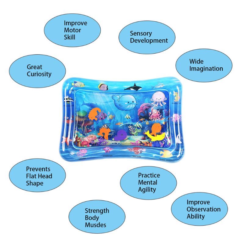 Marine Style Tummy Time Baby Water Mat Infant Toy Inflatable Play Mat for 3 6 9 Months Newborn Boy Girl Fun time Play