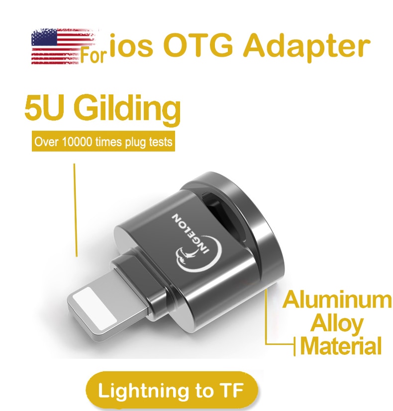INGELON para Apple OTG adaptador Lightning teléfono móvil tableta a TF/tarjeta Micro SD 3,0 mini lector de tarjeta de metal iphone 7 8 adaptador