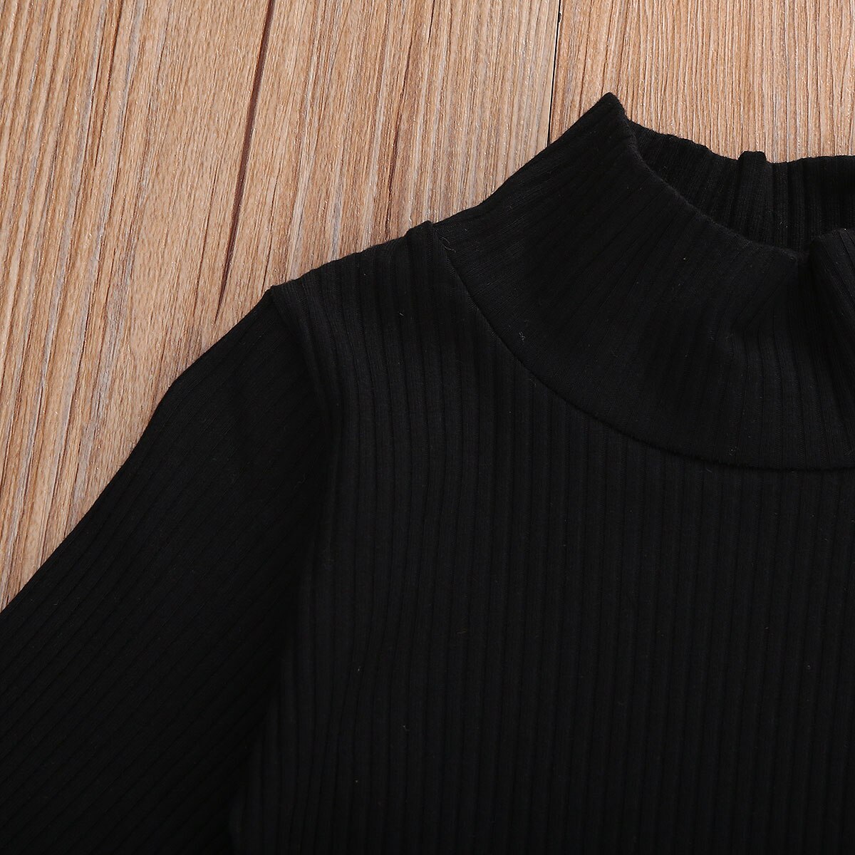 Nuovo Del Bambino Del Bambino Delle Ragazze Abiti Infantili Capretti del Vestito Manica Lunga Dolcevita Nero Lavorato A Maglia Maglione Magliette E Camicette Fiocchi E Fasce Cinture Cargo Gonne