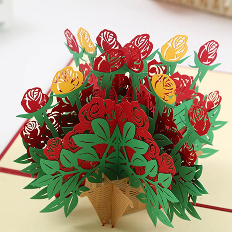 Creatieve 3D Pop-Up Rose Bloem Papier Wenskaart Valentijnsdag Romantisch Cadeau Roos Bloem 3D Pops up Creatieve