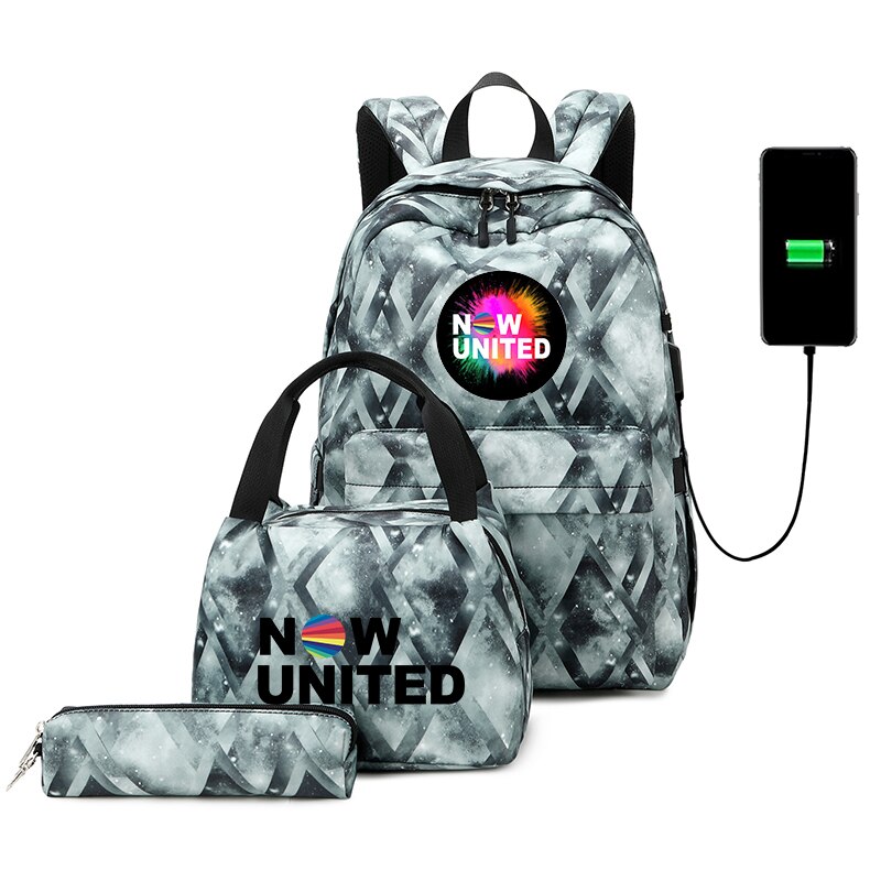 3 stücke Jetzt Vereinigten Schule Rucksack Student USB Lade Schöne Reise Rucksack Für Kinder Teenager Schule tasche Mochila: 011