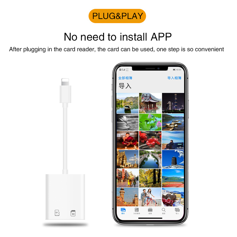 Uthai  c57 til iphone multikortlæser af lyn til sd tf hukommelseskortlæsere understøtter ios 13 til iphone 6/7/8/ x/xr /11