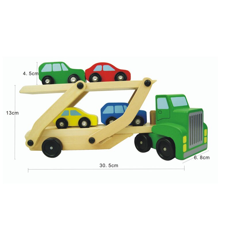 Nuovi giocattoli per ragazzi in legno Double Transporter Drag Toy Model + Four Car Model Toys regali divertenti per bambini