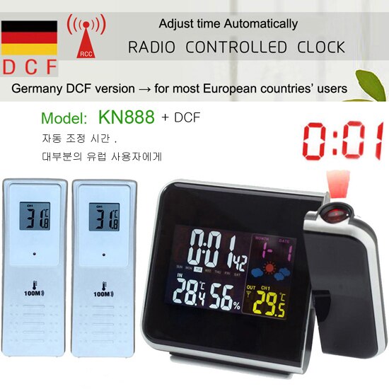 Projection Alarm Clock Weather Station with Temperature Thermometer Humidity Hygrometer/Bedside Wake Up Projector Clock: BLACK-RCC-2 Sensors