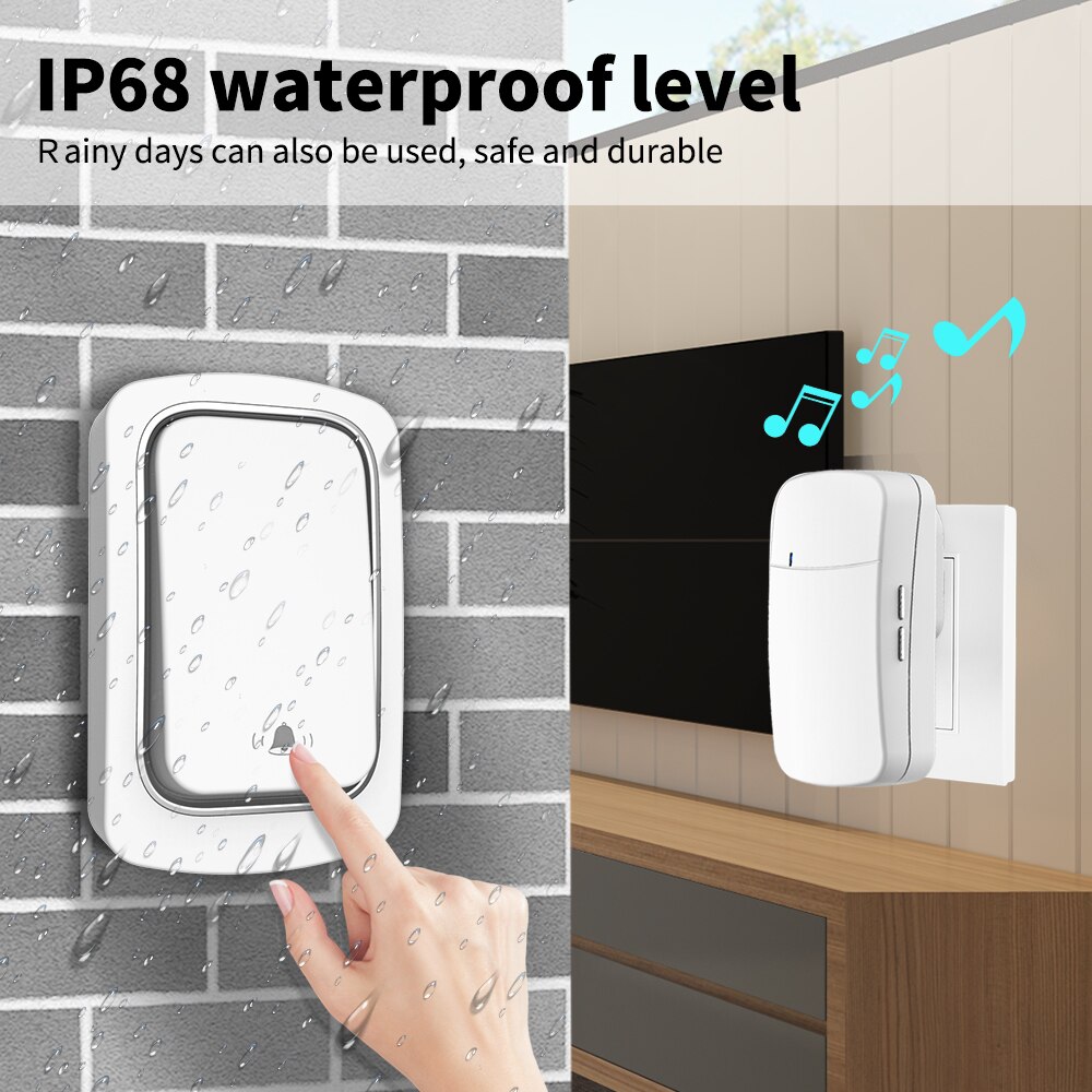 AVATTO Wireless Doorbell，No Battery Required，US EU UK Plug, IP68 Waterproof Welcome Bell Home Door Bell Smart Home Security