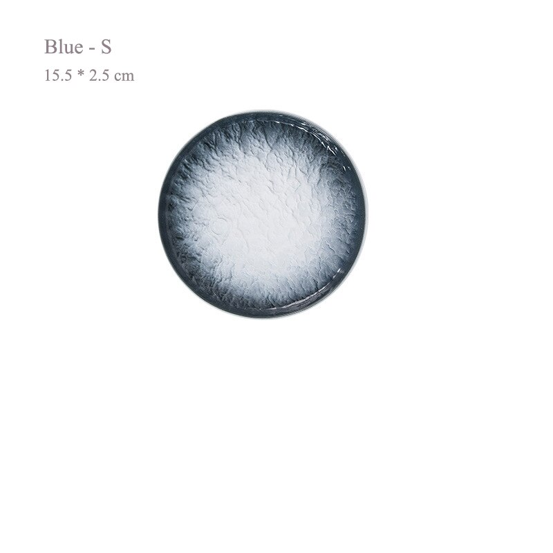 Ceramic Round Dessert Cake Bread Plate North European Salad Sushi Serving Platter Stone Pattern Dinnerware Dish Set Food Tray: Blue - S