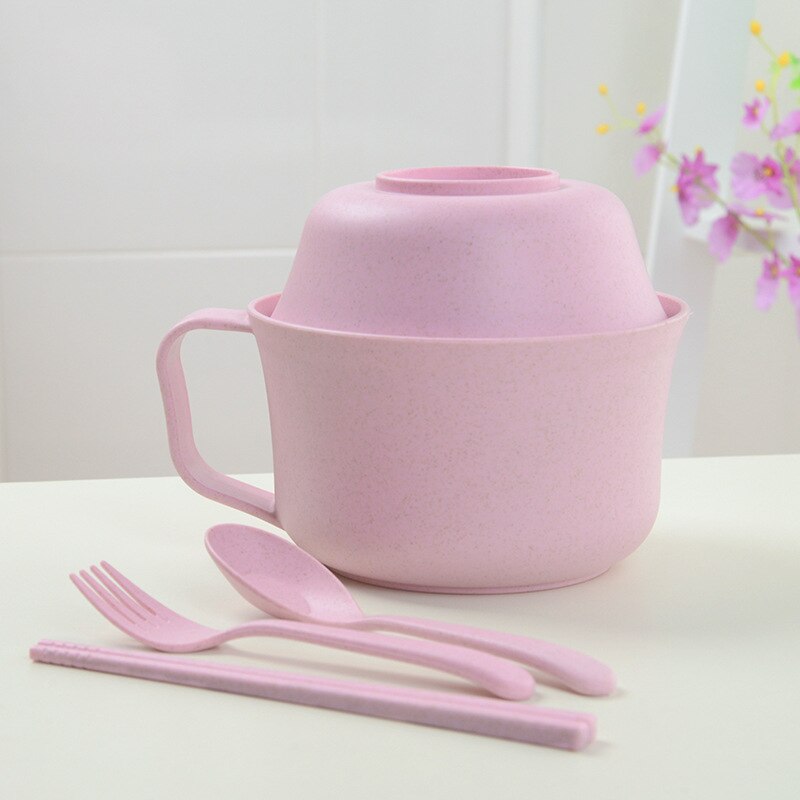 1Pcs/Set Instant Noodles Bowl with Lid Handle Dinnerware Wheat Straw Japanese Style Soup Ramen Microwaveable Set: 2