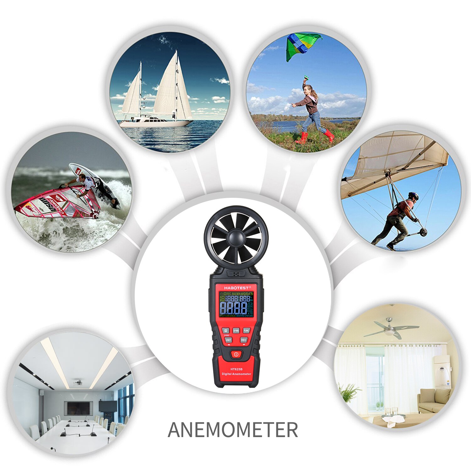 Handheld Wind Speed Meter HABOTEST HT625A HT625B Digital Anemometer Gauge windmeter Air Flow Meter for Measuring Wind Speed