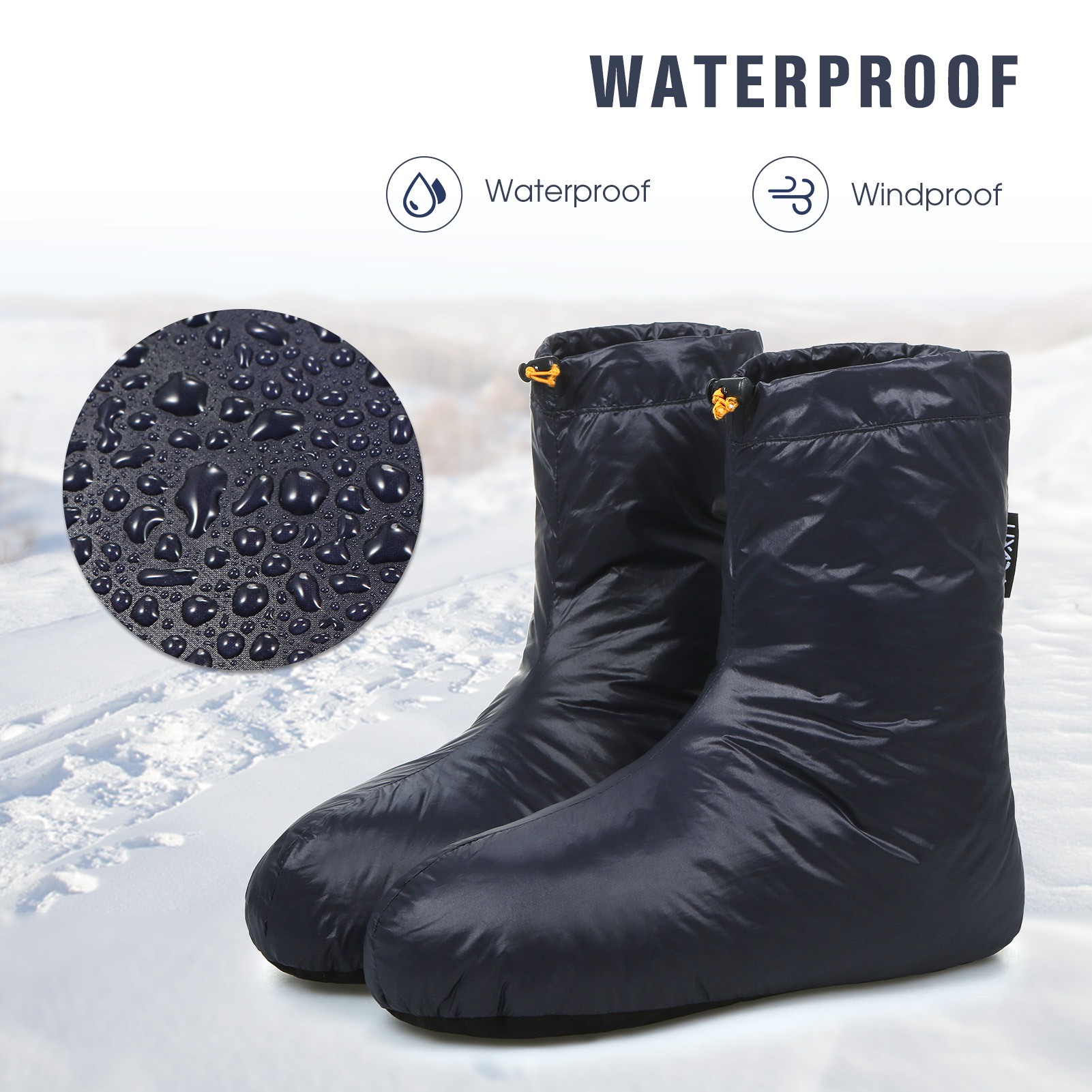 Chaussons en duvet pour l&#39;extérieur, chaussons de couchage chauds et doux, coupe-vent, avec cordon de serrage réglable, pour Camping, randonnée, hiver
