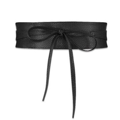 Cinturón ancho de encaje negro para mujer, corsé con autosujeción, cinturón de cintura alta tejido con lazo, bohemio: black