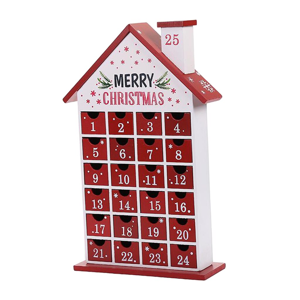Wooden DIY Christmas House Advent Calendar Red house Merry Christmas calendars Year Decor