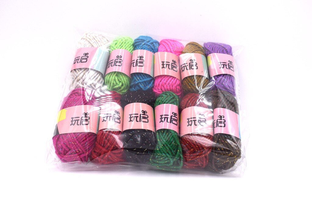 12 stuks set van kleur goud zijde acryl garen groep kleuterschool handleiding diy materiaal kinderen pasta geschilderd wol: Default Title