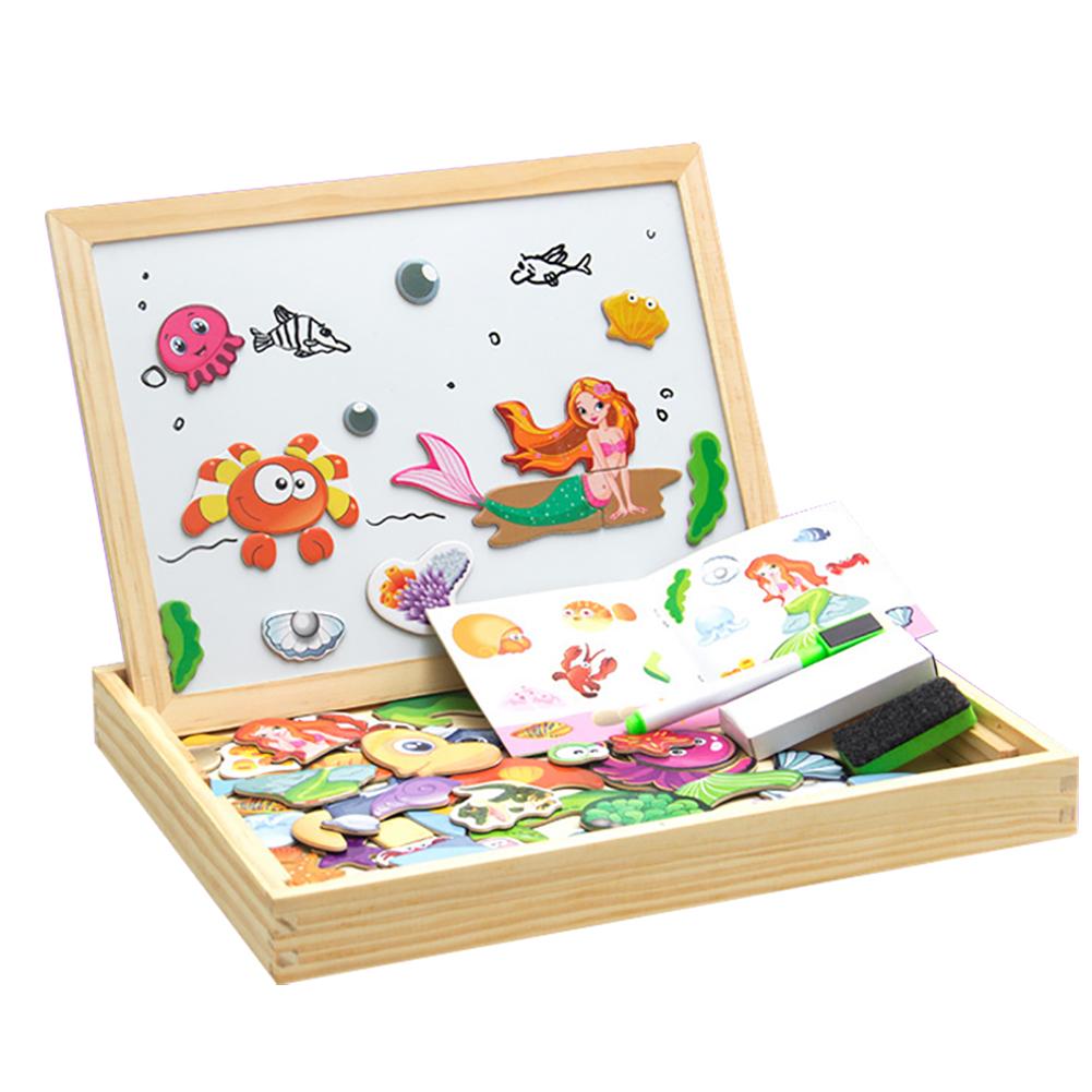 Animal Wooden Toys Magnetic Easel Board Jigsaw 3D Puzzle Toy Box With Board For Children Draw Educational Learning Toy Kids: B