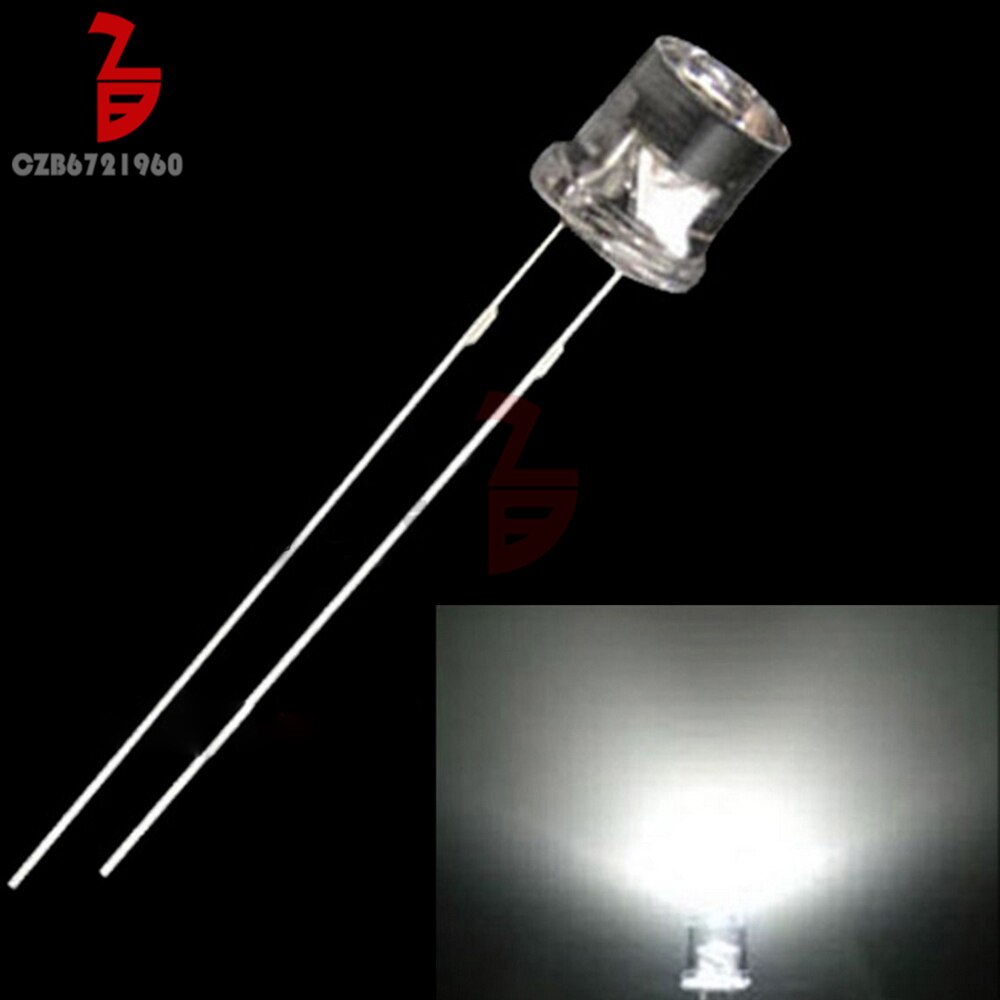 100Pcs 5mm Diode Flat Top White Red Green Blue Yellow Smd Smt Led Water Clear Super Bright Wide Angle Bulb 20000mcd Lamp: White