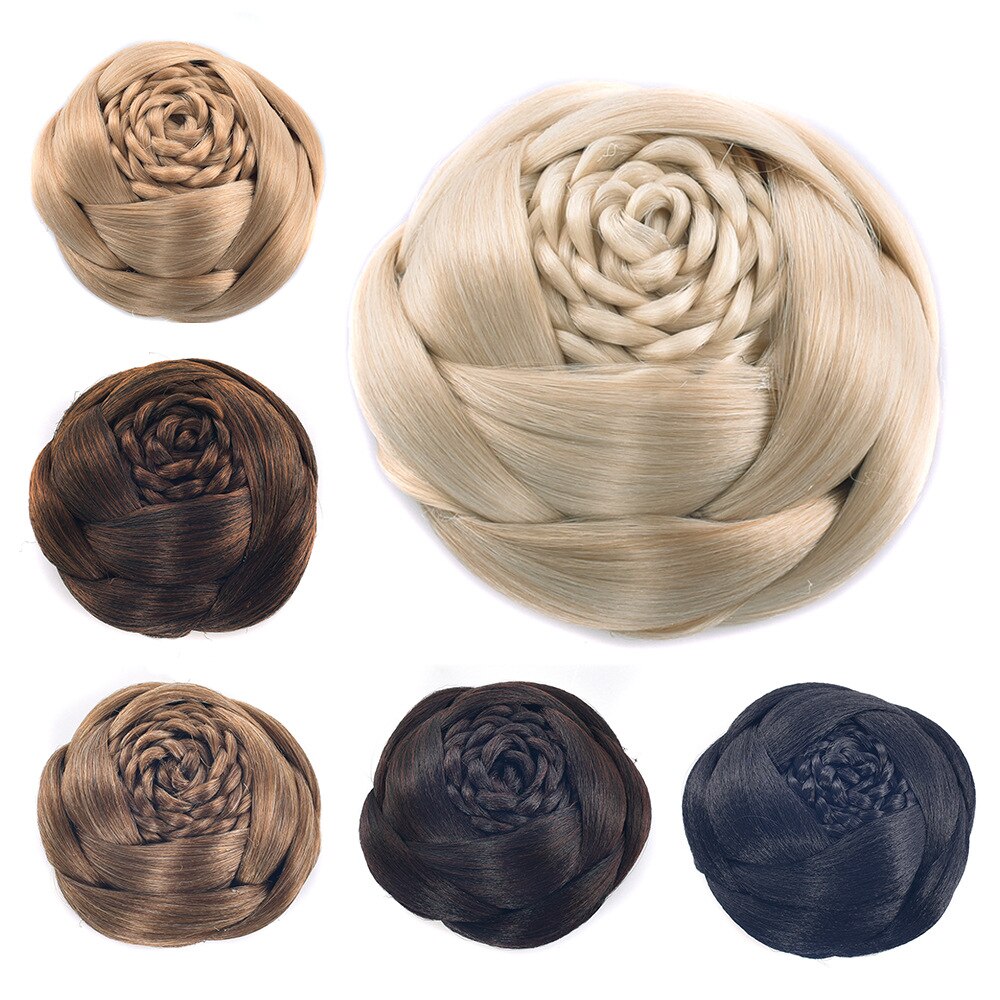 Gres włókno termoodporne kształt kwiatu czarne brązowe kobiety syntetyczne włosy bułeczki spinacz-w pleciony dama Chignons dla narzeczonych/impreza