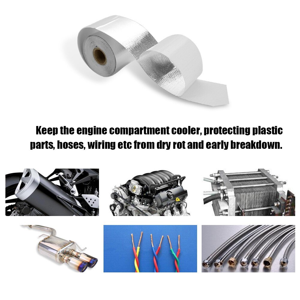 Heat Shield Wrap Tape Automotive Exhaust Pipe Decorative Aluminum Foil Belt Thermal Insulation Band