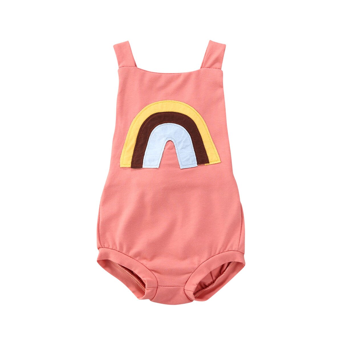 0-24m babygutter gris ermeløse klær av ryggløs romper jumpsuit regnbueprint