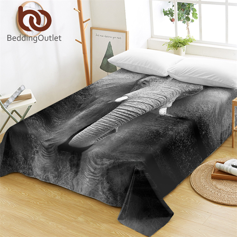 BeddingOutlet Elephant Bed Sheets 3D Printed Flat Sheet Photography Bed Linen Adults Black and White Bedspreads Queen