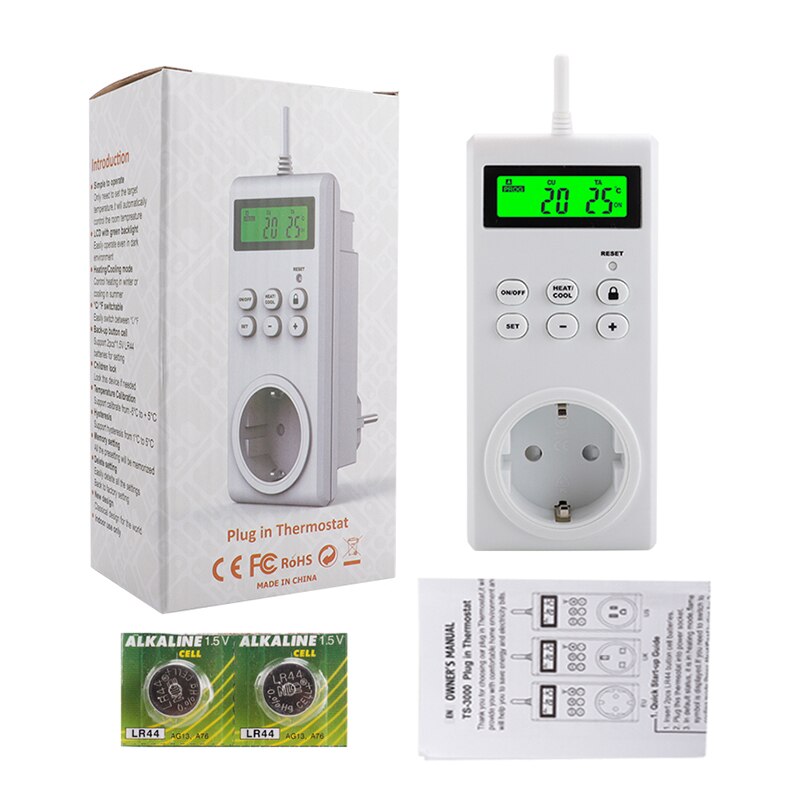 Programmable wireless plug-in thermostat with built-in temperature sensor remote control electric thermostatic control socket
