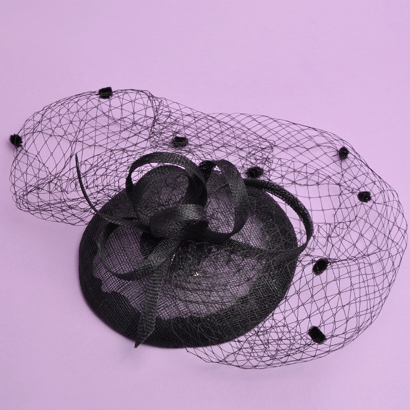 Wedding Bridal Hats Fascinator Feather Ma yarn ladies hat Western-style banquet mesh yarn feather headdress: Black