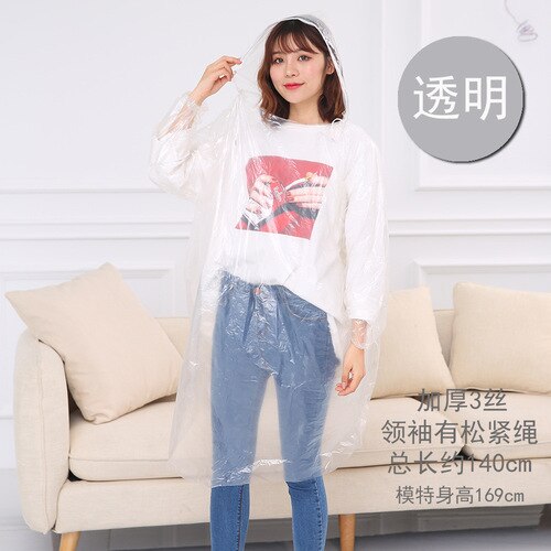 Chubasquero desechable transparente para mujer, chaqueta gruesa de plástico, Poncho de lluvia, Batas Desechables, traje impermeable AC50RC: Transparent