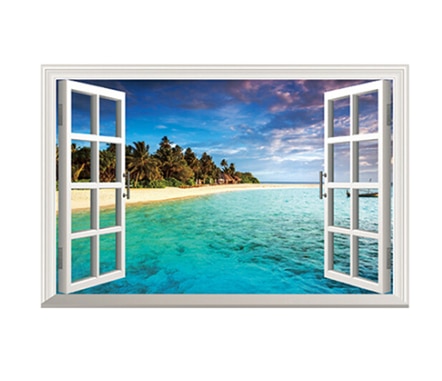 Autocollant Mural 3D en fausse fenêtre exotique, pour décoration de la maison, décoration artistique