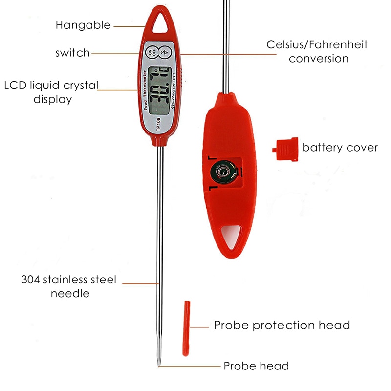 Digital Food Thermometers With Long Stainless Steel Probe Kitchen Thermometer Instant Read For Kitchen Outdoor Cooking BBQ