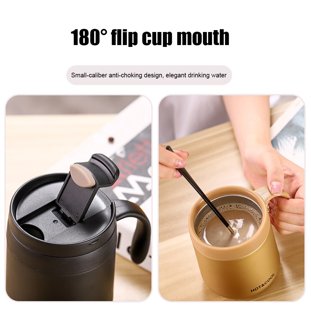 350ml 304 Stainless Steel Vacuum Flask with Handle Lid Portable Coffee Cup &amp; Cool Thermos Cup Business Style for Men Office