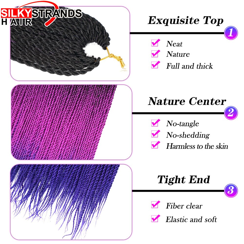 Extensiones de cabello trenzado ombré con hebras sedosas, trenzas de ganchillo sintéticas, colores grises y rubios