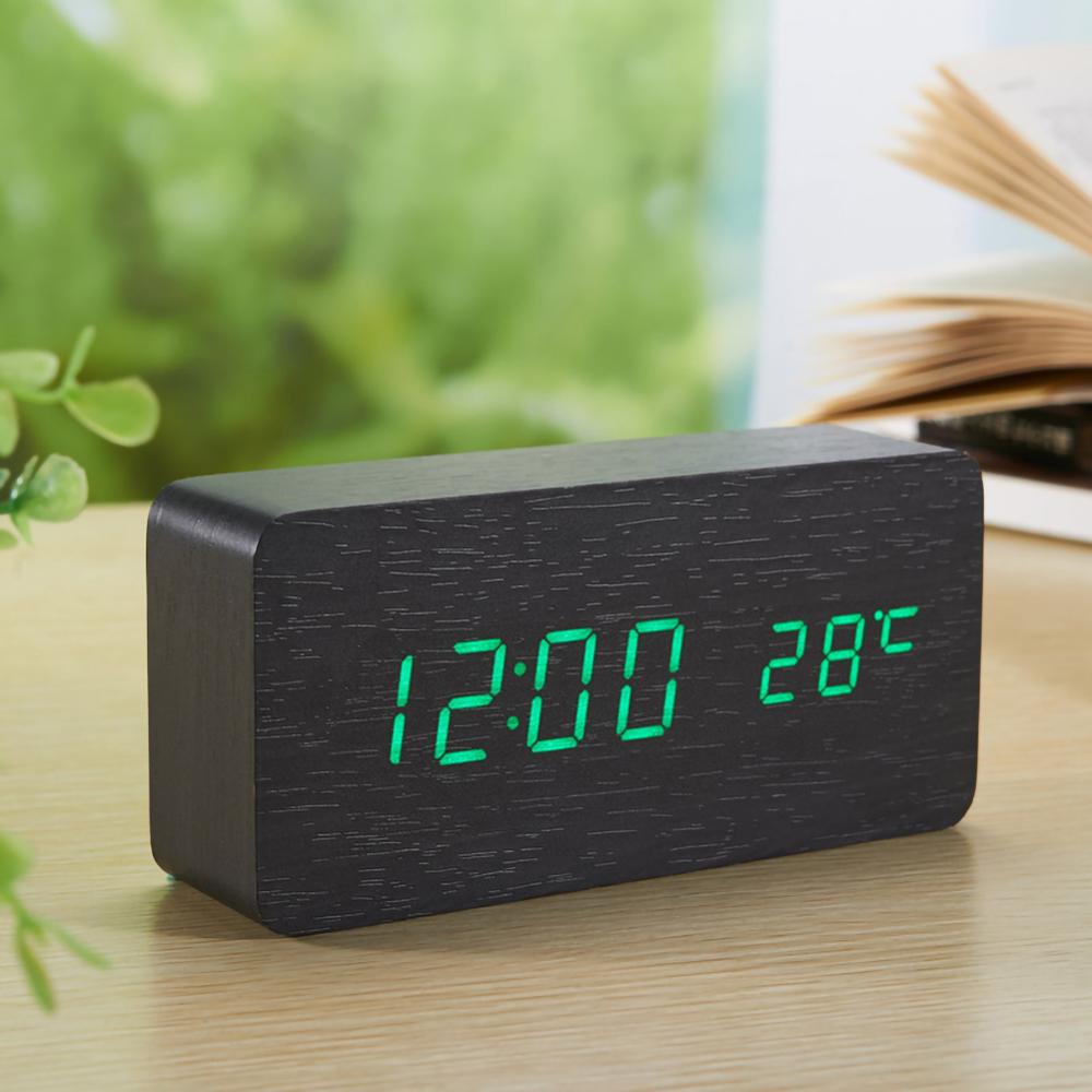 Nordic Simplicity LED Multifunctional Wooden Home Electronic Alarm Clock Mute Digital Display Clock Bedroom Desk Clock