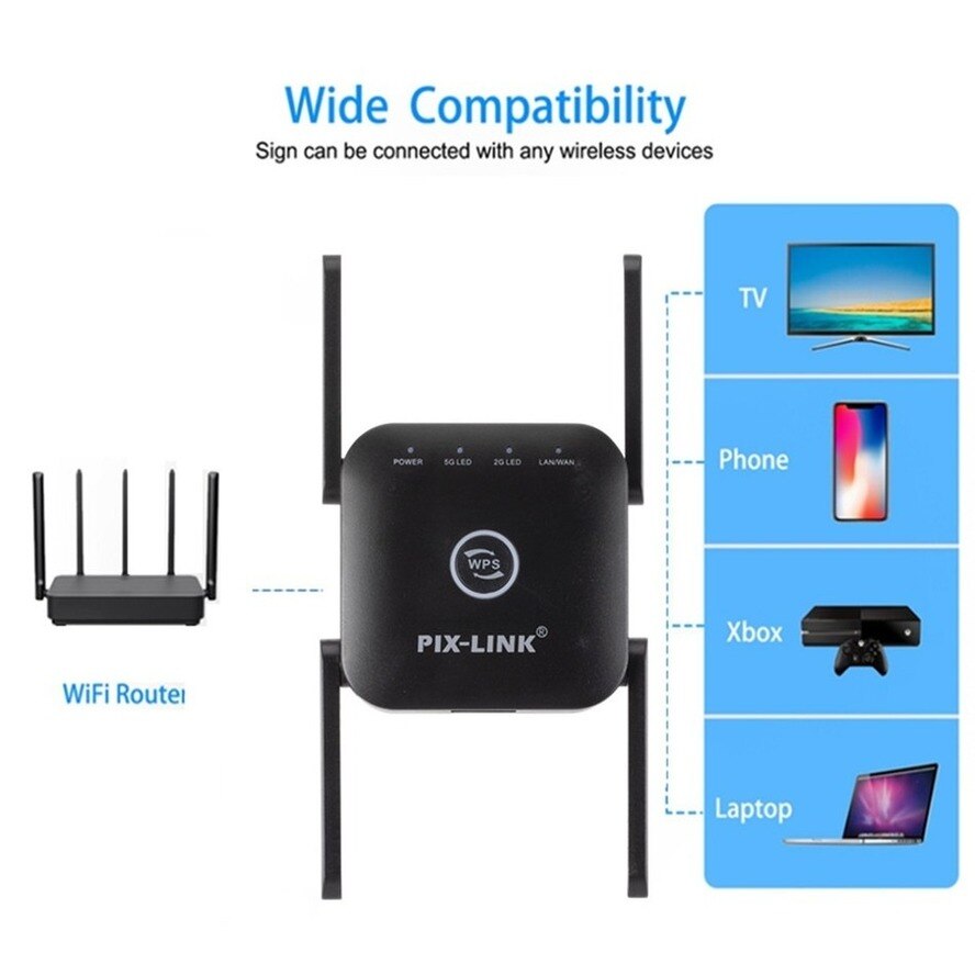 5G Wifi Versterker Wifi Repeater 5Ghz Wifi Lange Range Extender 1200M Draadloze Wi-fi Booster Thuis Wifi internet Signaal Versterker