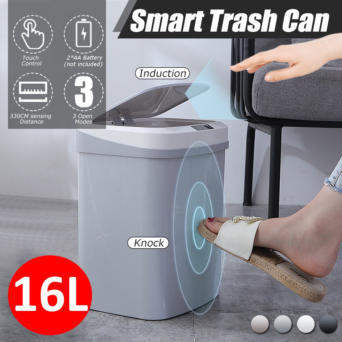16L Automatic Touchless Smart Infrared Motion Sensor Rubbish Waste Bin Kitchen Trash Can Garbage Bins for Home Room Kitchen Car