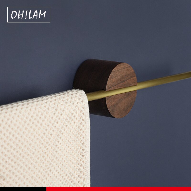 Black Walnut Wood Towel Rack Wall Mounted Retro Towel Bar Wooden Towel Holder Brass Towel Rail Bathroom Bathroom Kitchen Hotel