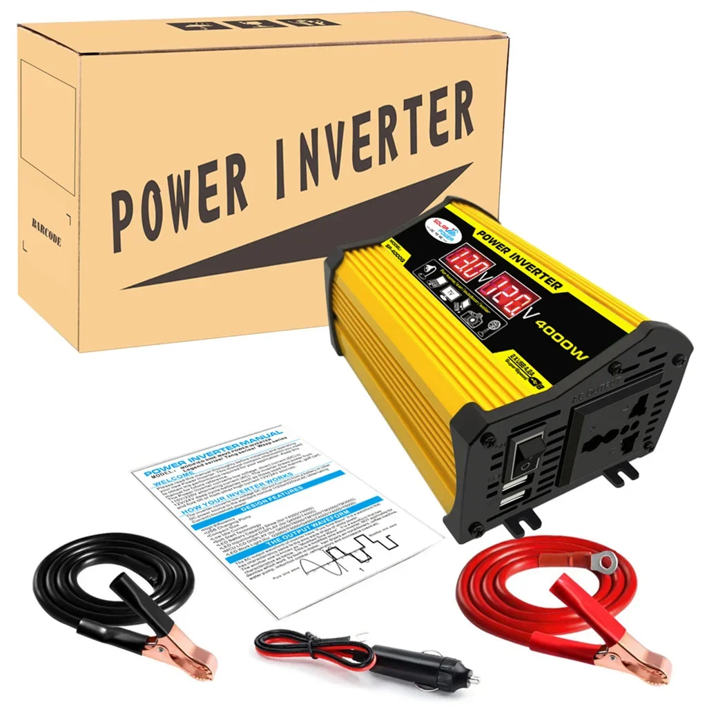 Onduleur 6000W/4000W DC 12V à AC 110V 220V, convertisseur de tension adapté aux tablettes mobiles du matin, panneaux solaires, mini alimentation de voiture: green