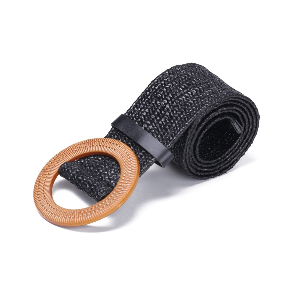 Cinturón de vestir con hebilla de madera redonda para mujer, cinturón elástico de paja, Correa ancha trenzada informal, tejido para niña PP , femenino: A4